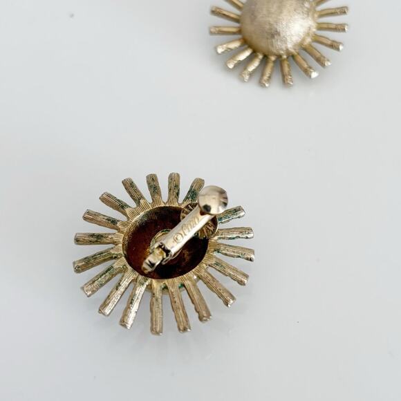 Vintage Coro Sunburst Clip-On Earrings Gold Tone - Picture 5 of 10